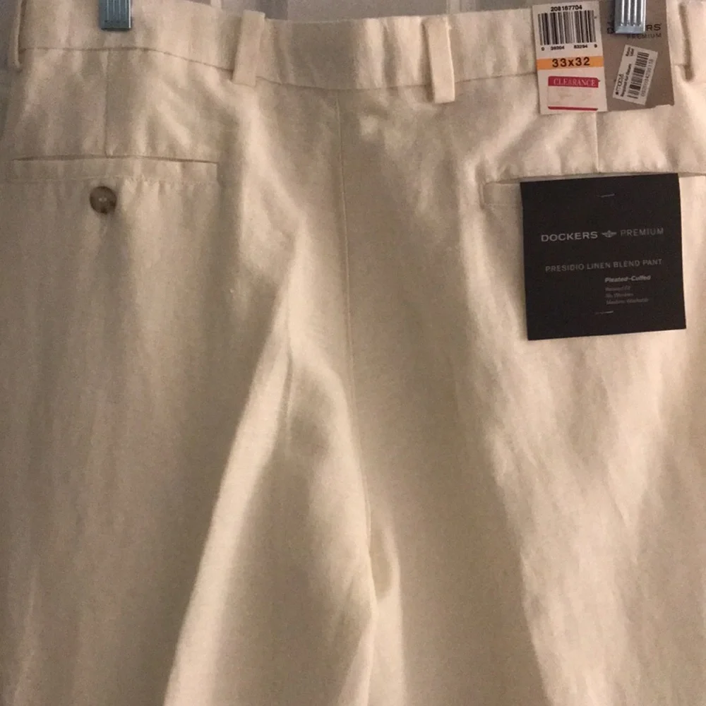 Dockers Premium Presidio Linen Blend White Pleated Cuffs Pants  33x32